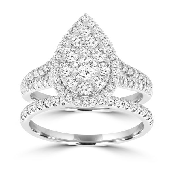 Pear Ring Set with 1ct Diamonds In 18K White Gold