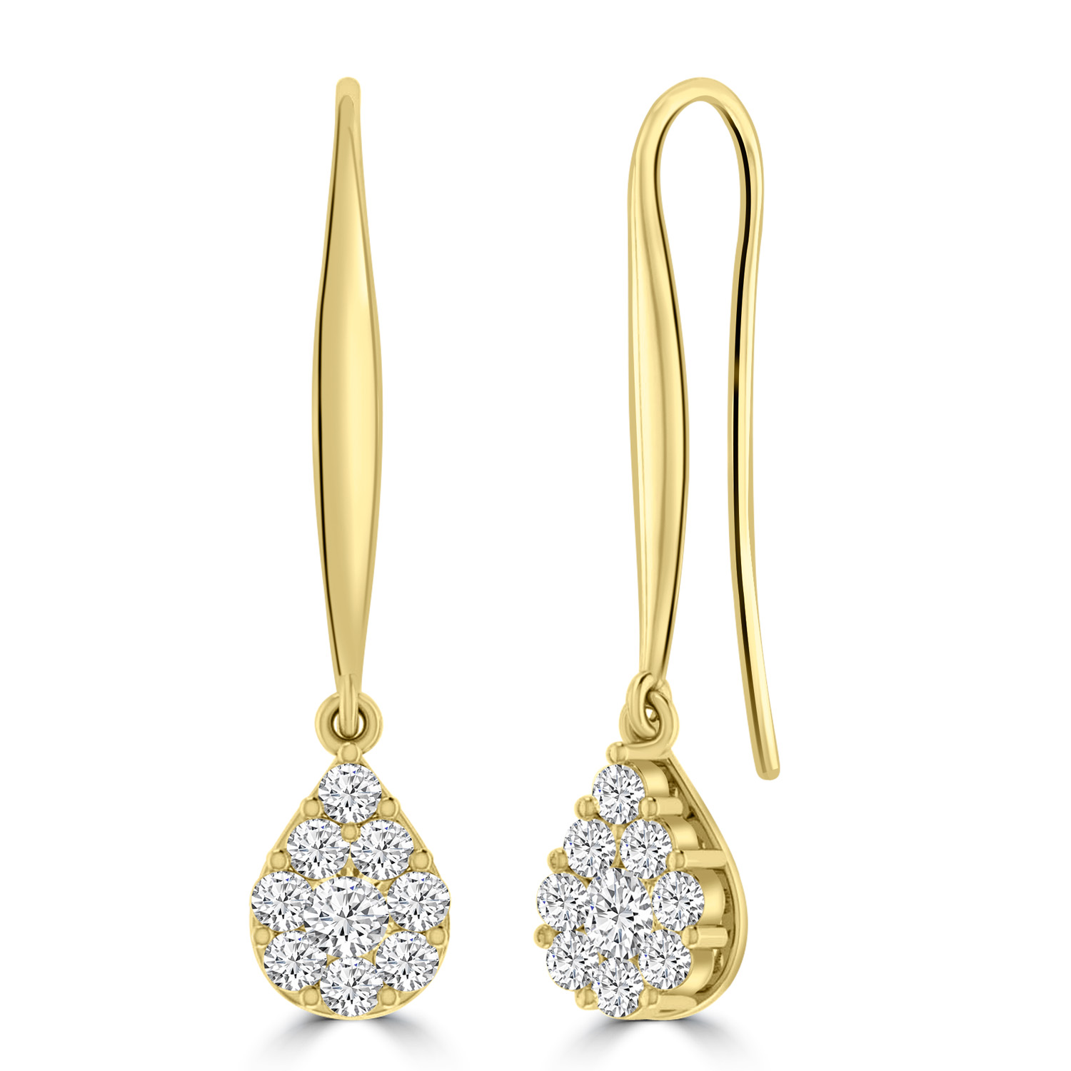 Tear Drop Hook Diamond Earrings with 0.50ct Diamonds in 9K Yellow Gold