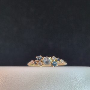 Diamond and Aquamarine Ring with 0.08ct Diamonds in 9K Yellow Gold
