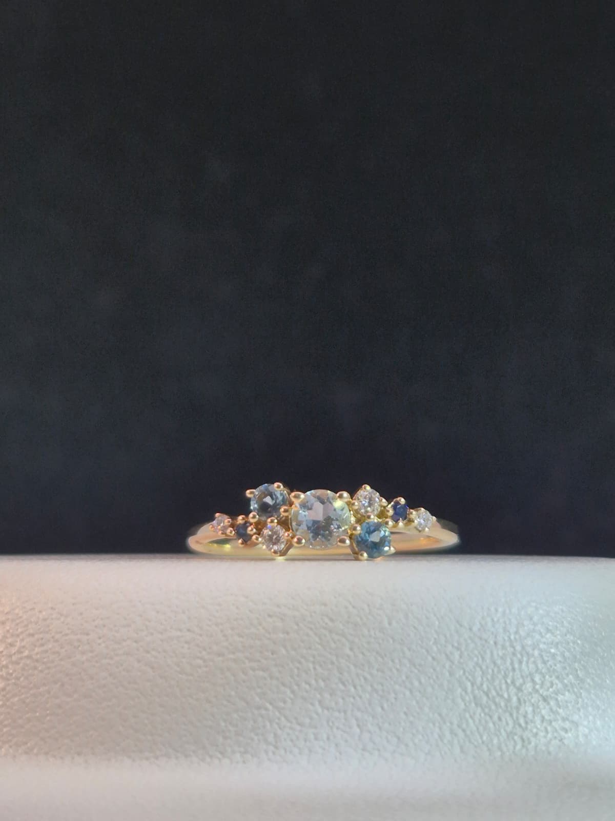 Diamond and Aquamarine Ring with 0.08ct Diamonds in 9K Yellow Gold