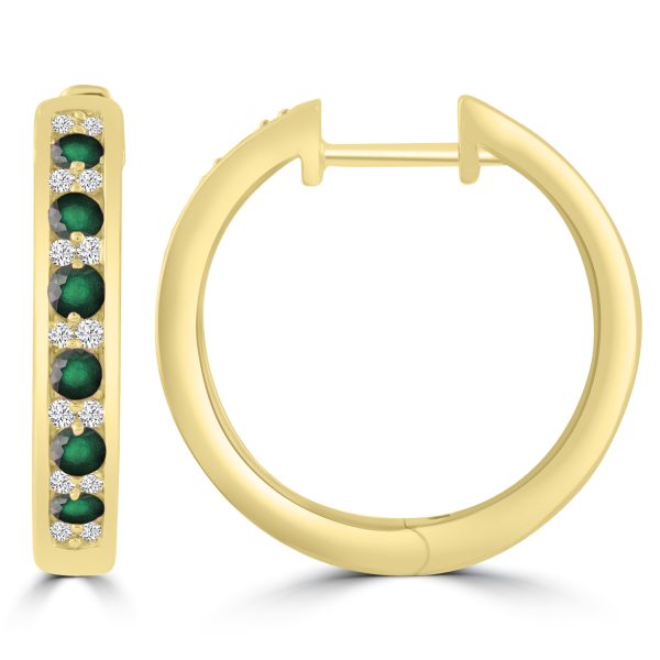 Diamond Emerald Earrings with 0.1ct Diamonds in 9K Yellow Gold