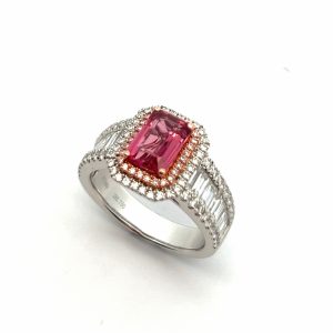 Pink Tourmaline & Pink Diamonds Platinum Ring