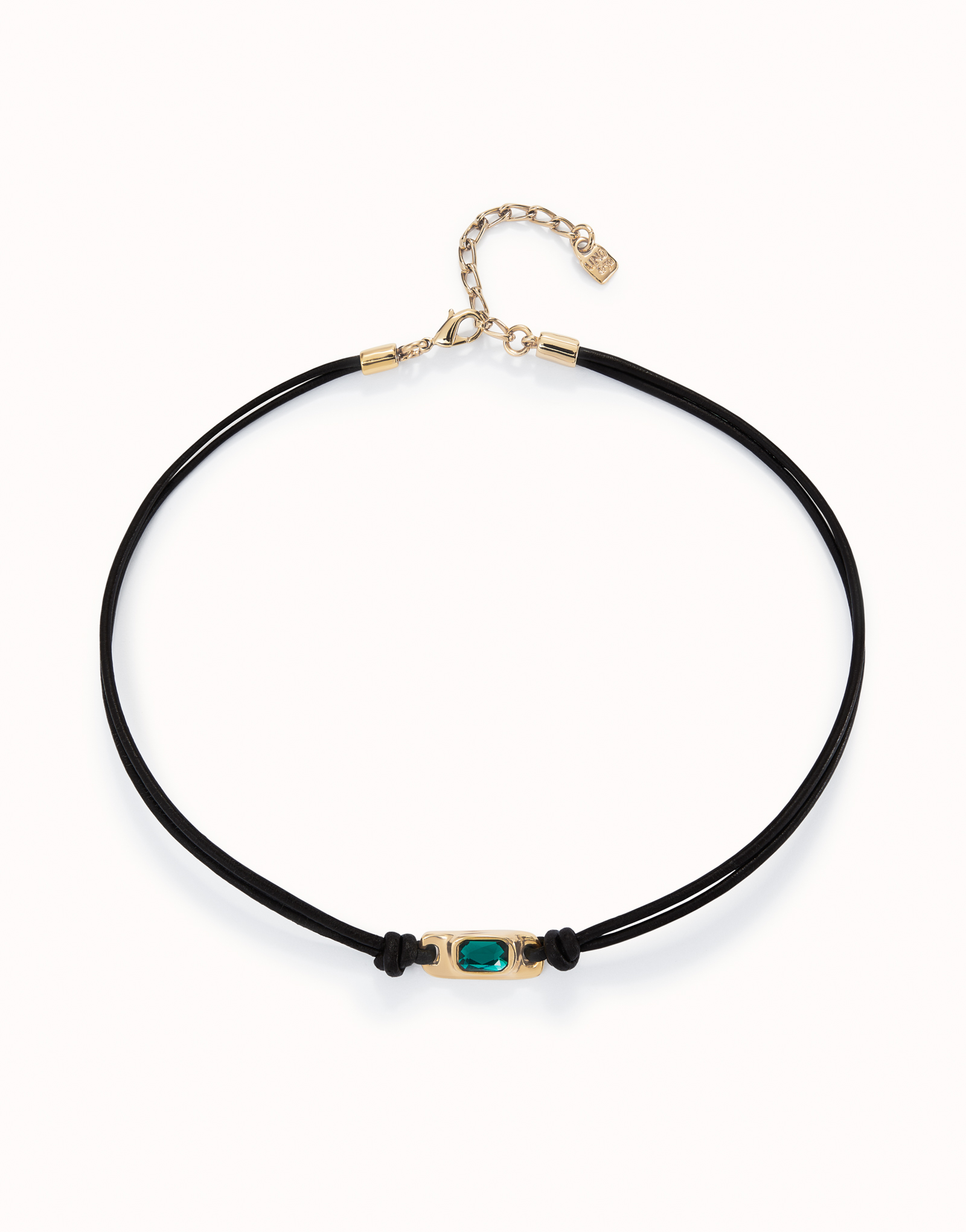 UNO de50 Leather Necklace with Green Crystal