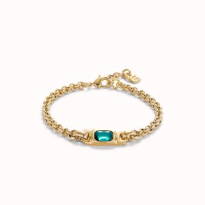 UNO de50 Chain Bracelet with Green Crystal