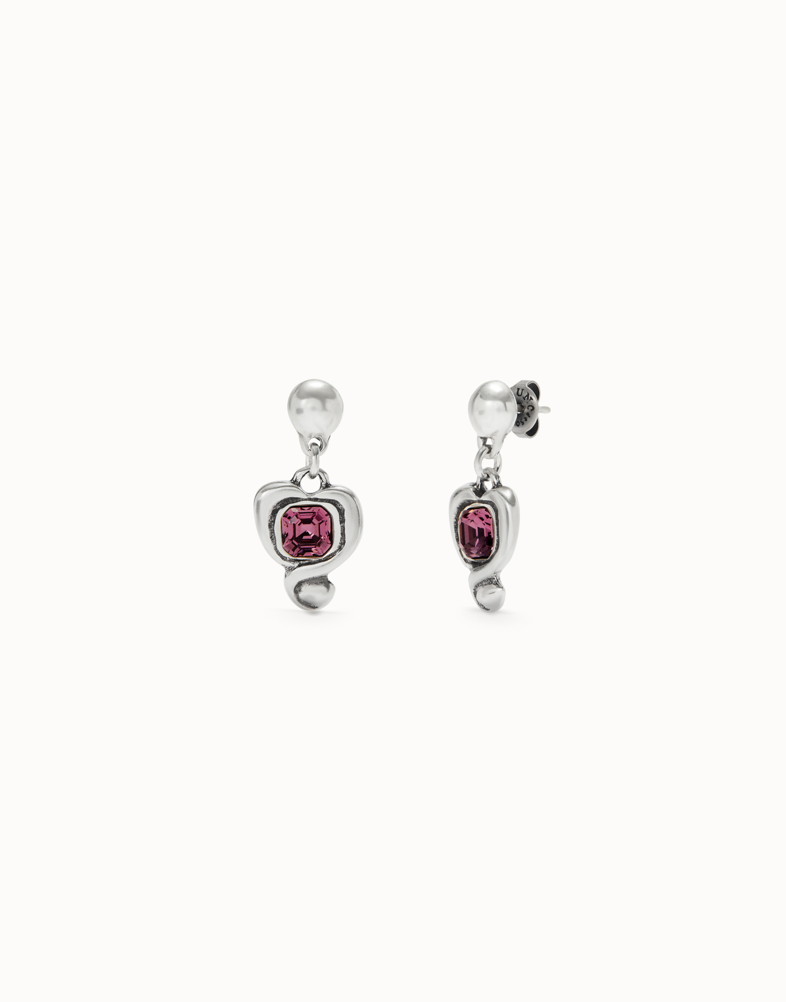 UNO de 50 Drop Earrings with a Heart and Pink Crystal