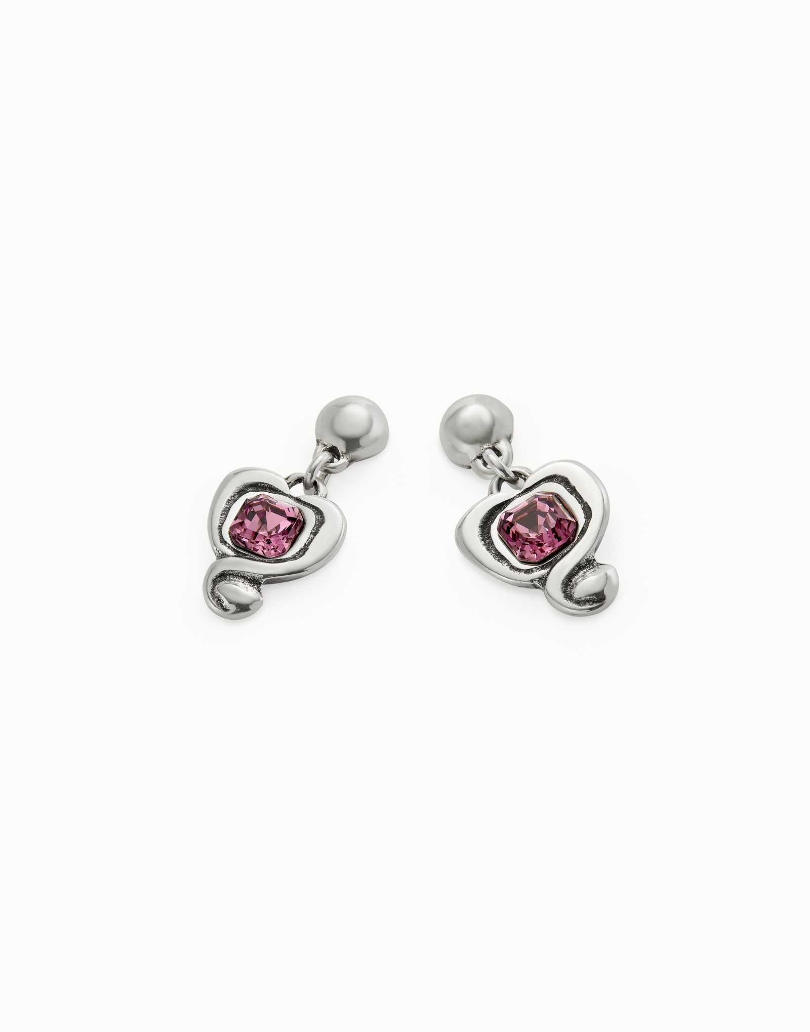 UNO de 50 Drop Earrings with a Heart and Pink Crystal - Image 2