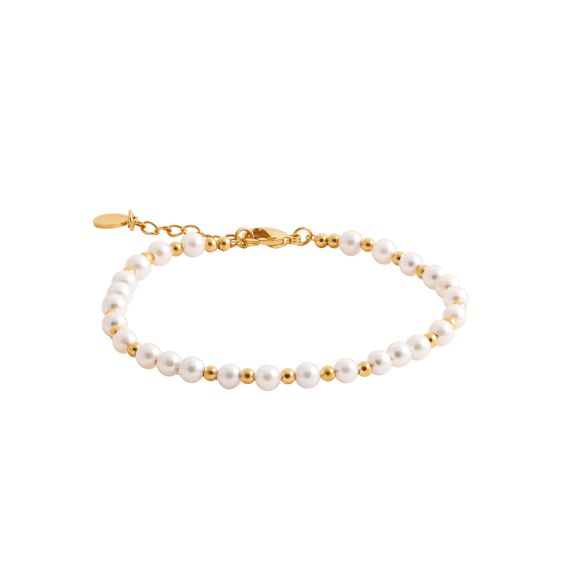 Lilly May | 18ct Yellow Plated Syn Pearl & Ball 18cm Bracelet