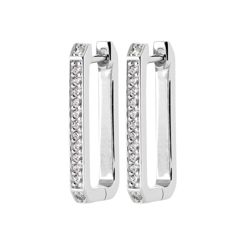 Lilly May | Sterling Silver CZ Claw Set Rectangle Hoop Earrings