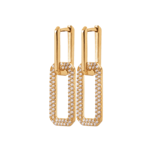 LM | 18ct Yellow Plated CZ Rectangle Drop Earrings