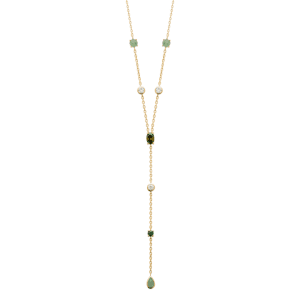LM | 18ct Yellow Plated CZ Multi Shape Drop Necklace