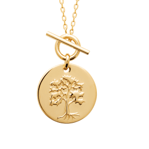 LM | 18ct Yellow Plated Disc W Tree and Fob Necklace