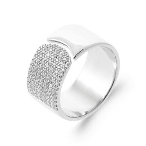 LM| Sterling Silver CZ Pave Curve Wide Ring