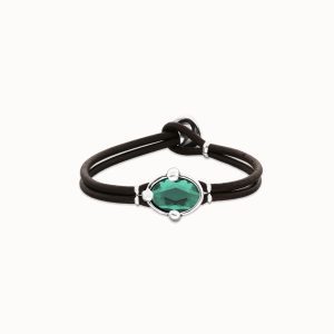 UNO de 50 Leather Bracelet with Green Stone