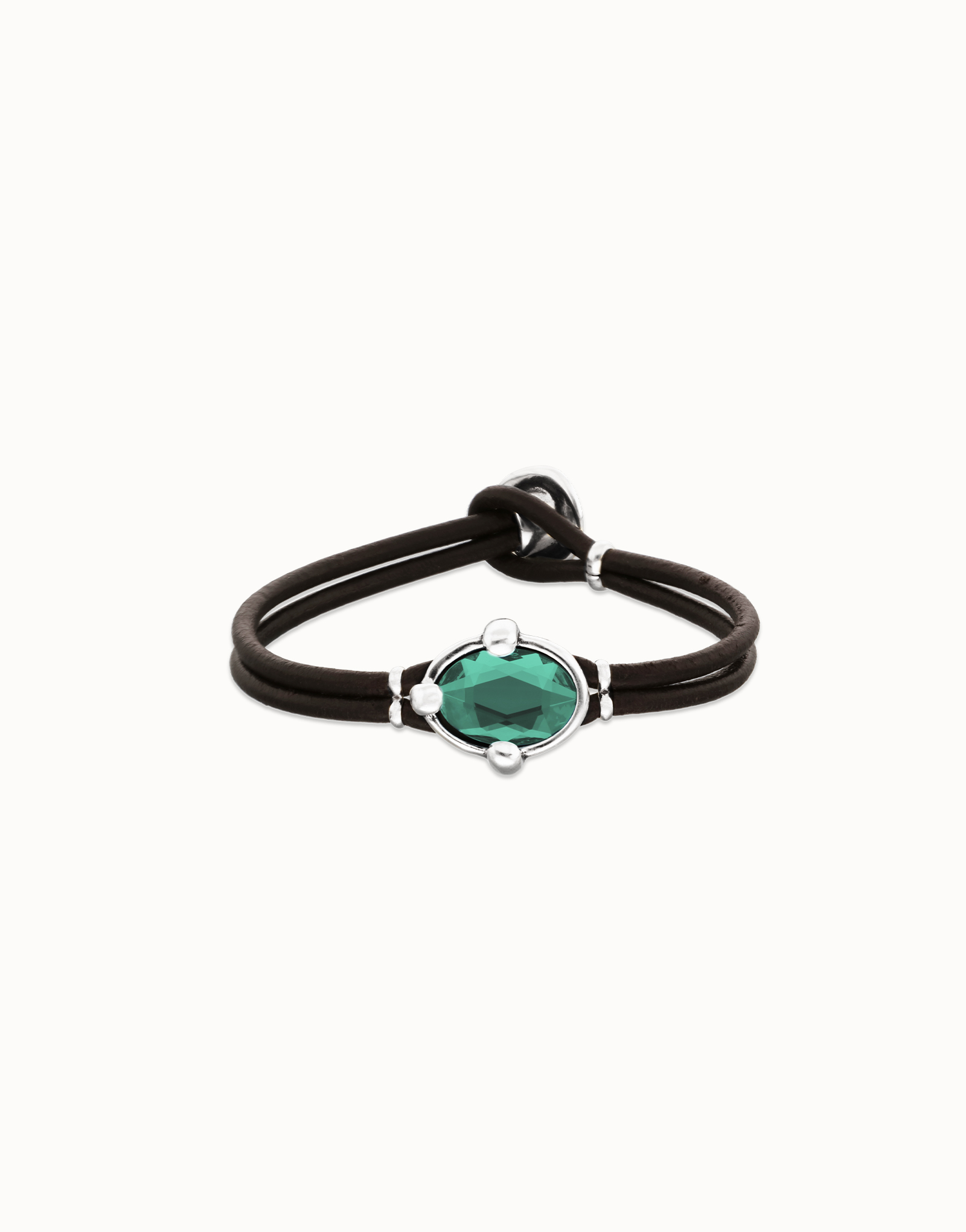 UNO de 50 Leather Bracelet with Green Stone
