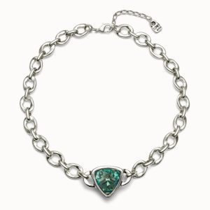 UNO de 50 Link Chain Necklace with a Green Crystal