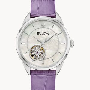 Bulova Round Face Automatic Purple Strap Watch