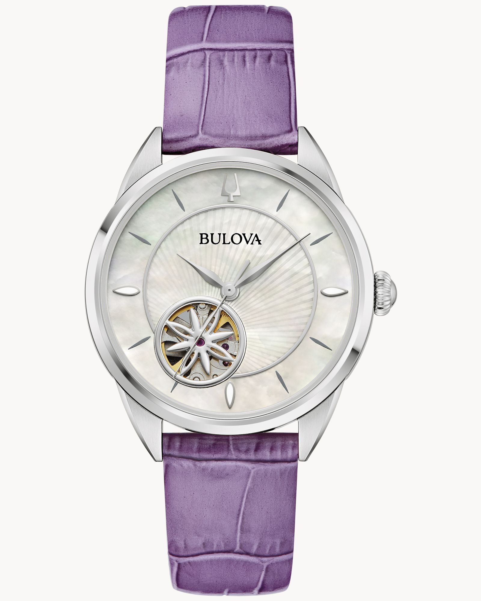 Bulova Round Face Automatic Purple Strap Watch