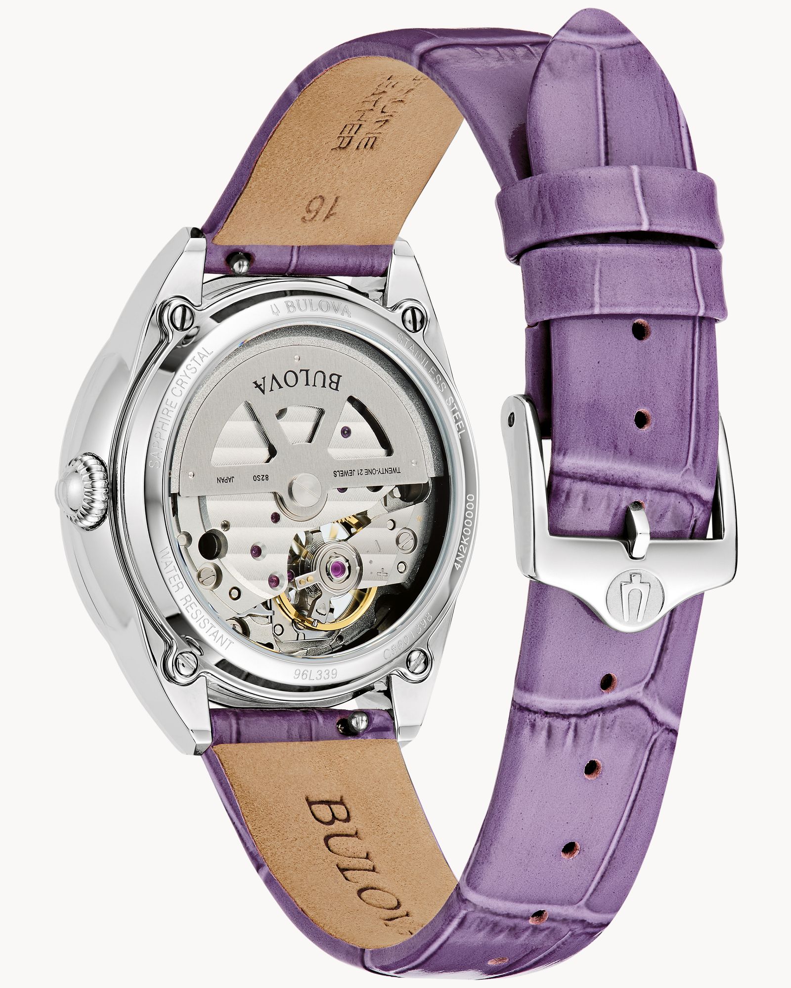 Bulova Round Face Automatic Purple Strap Watch - Image 2