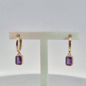 9ct Yellow Gold Amethyst Drop Huggie