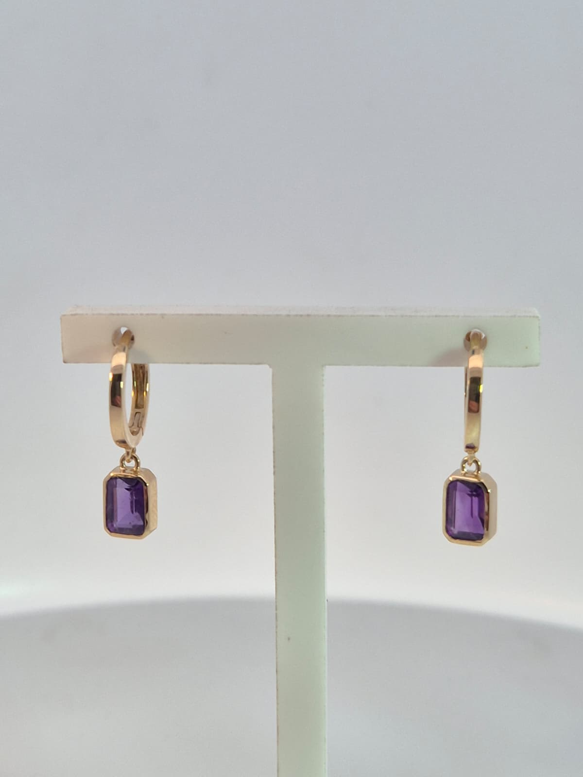 9ct Yellow Gold Amethyst Drop Huggie