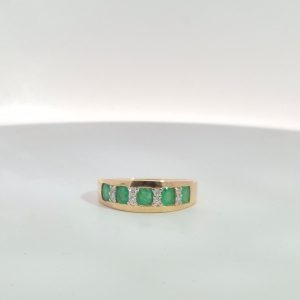 9ct Yellow Gold Emerald and Diamond Band