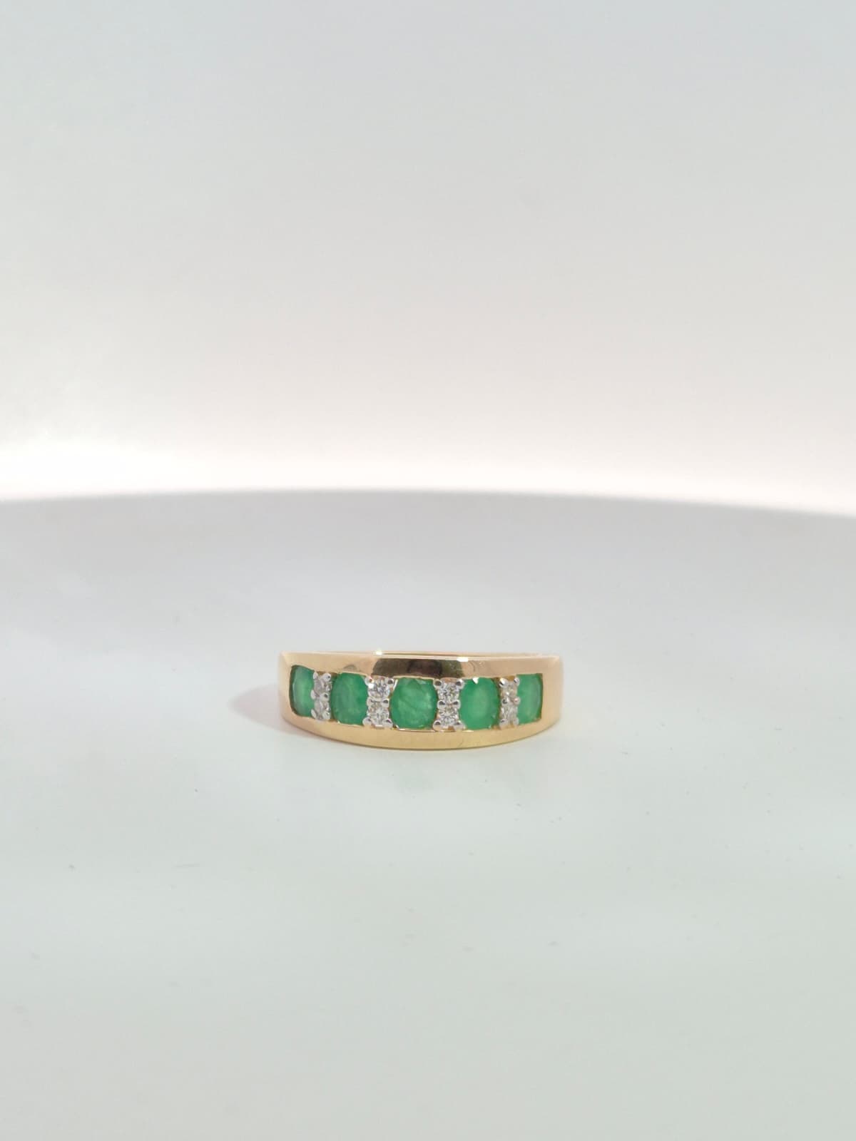 9ct Yellow Gold Emerald and Diamond Band