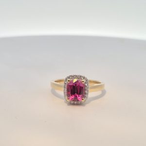 9ct Yellow Gold Garnet and Diamond Halo Ring