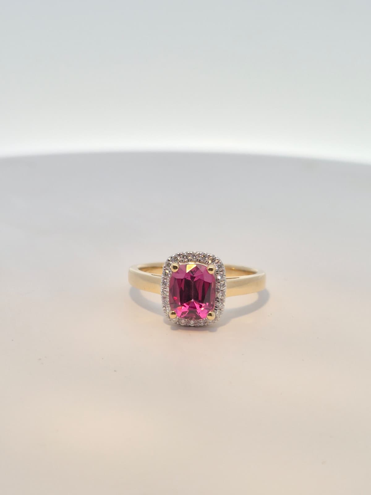 9ct Yellow Gold Garnet and Diamond Halo Ring