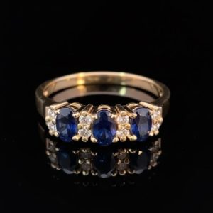 9ct Yellow Gold Sapphire and 0.16ct Diamond Ring