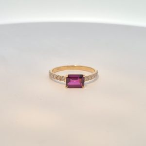 9ct Yellow Gold Garnet and 0.24ct Diamond Ring