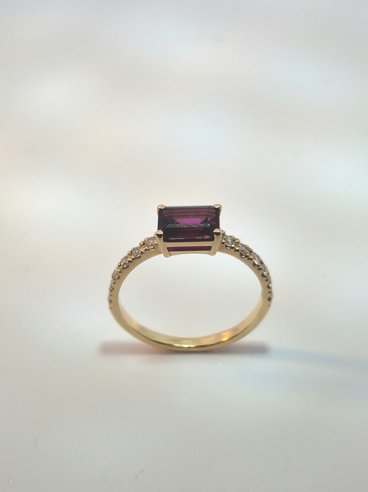 9ct Yellow Gold Garnet and 0.24ct Diamond Ring - Image 3