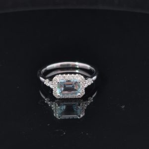 9ct White Gold Aquamarine and 0.98ct Diamond Ring