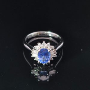 Platinum Sapphire and 0.37ct Diamond Ring
