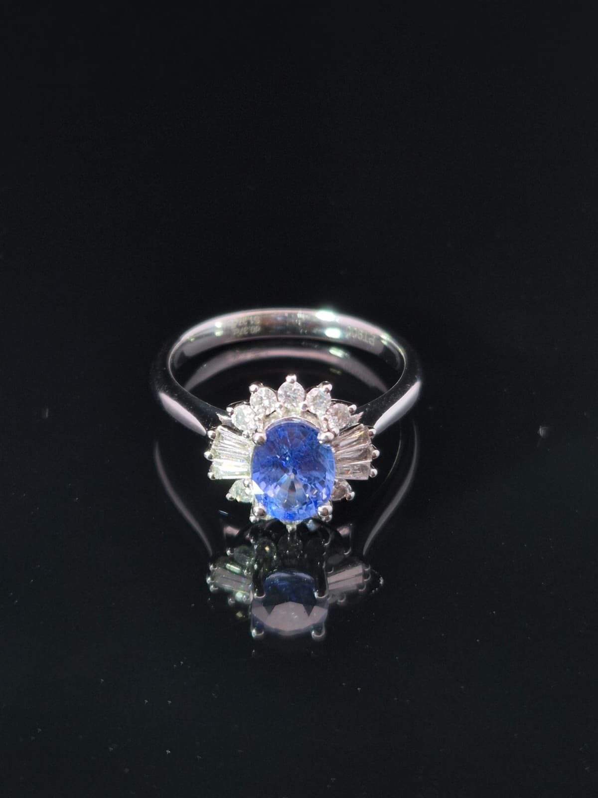 Platinum Sapphire and 0.37ct Diamond Ring