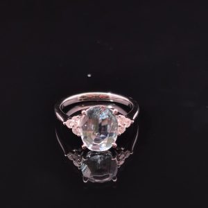 Platinum Aquamarine and 0.19ct Diamond Ring