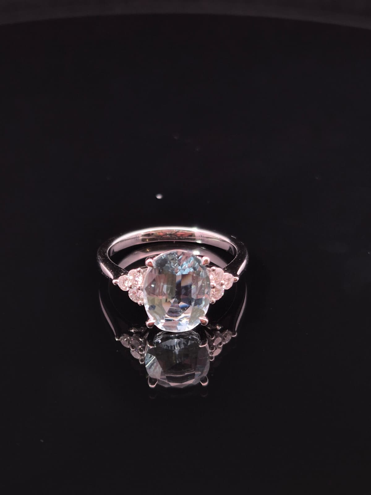 Platinum Aquamarine and 0.19ct Diamond Ring