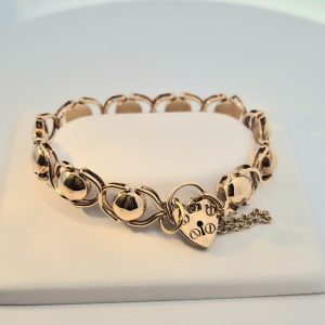 9ct YG 14.6g Heart Padlock Bracelet