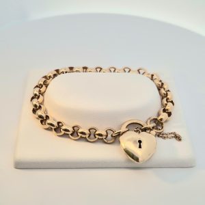 9ct YG 21.1g Belcher Bracelet with Heart Clasp