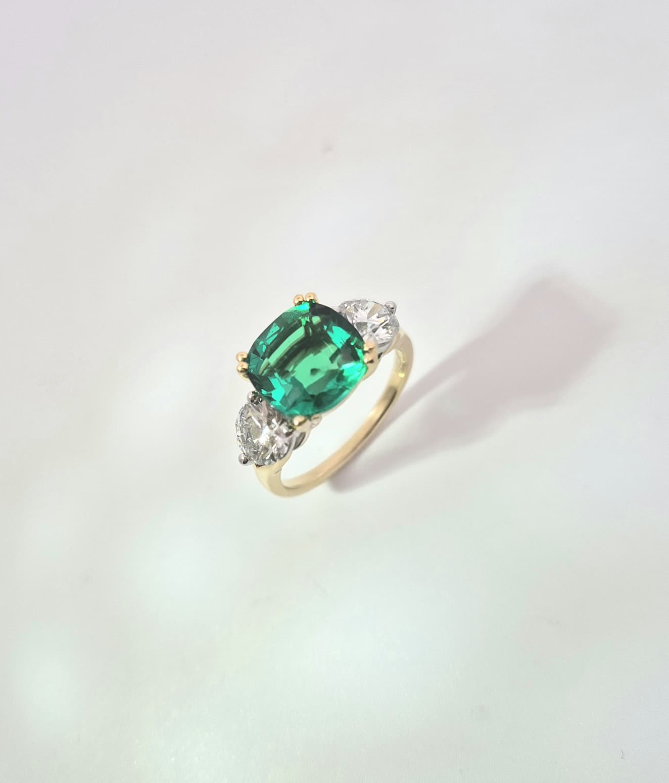 18ct Yellow Gold Emerald and Lab Grown Diamond Ring