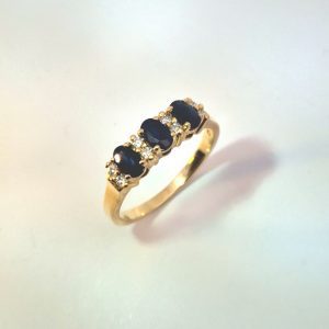 9ct Yellow Gold Sapphire and 0.16ct Diamond Ring