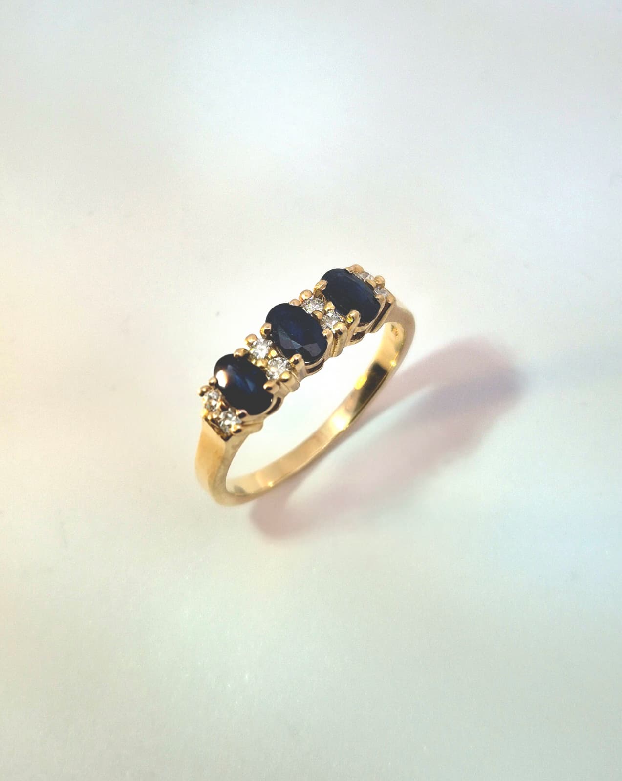 9ct Yellow Gold Sapphire and 0.16ct Diamond Ring