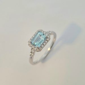 9ct White Gold Aquamarine and 0.98ct Diamond Ring