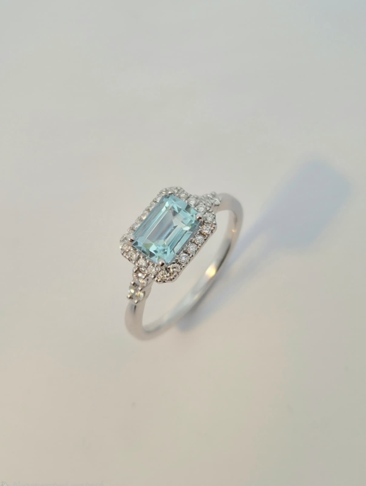 9ct White Gold Aquamarine and 0.98ct Diamond Ring